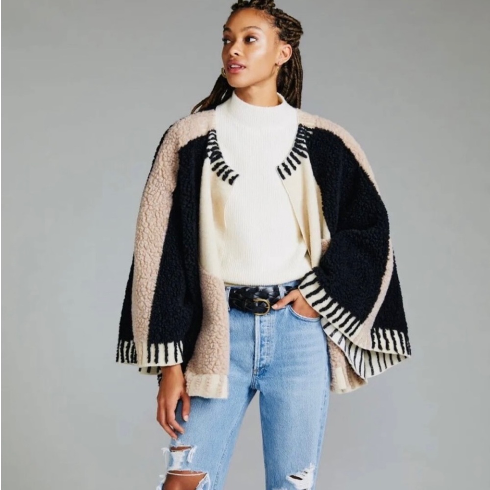 ANTHROPOLOGIE “ PONCHO” DUSK & DAWN CAPELET WOOL BLEND PATCHWORK CAPE ONE SIZE - Picture 3 of 16